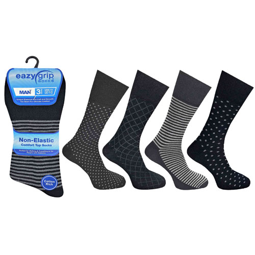 6 Pairs Mens Eazy Grip Non Elastic Socks Black Mix